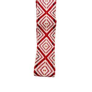 Handwoven Red & White Geometric Diamond Pattern Trim Vintage Textile